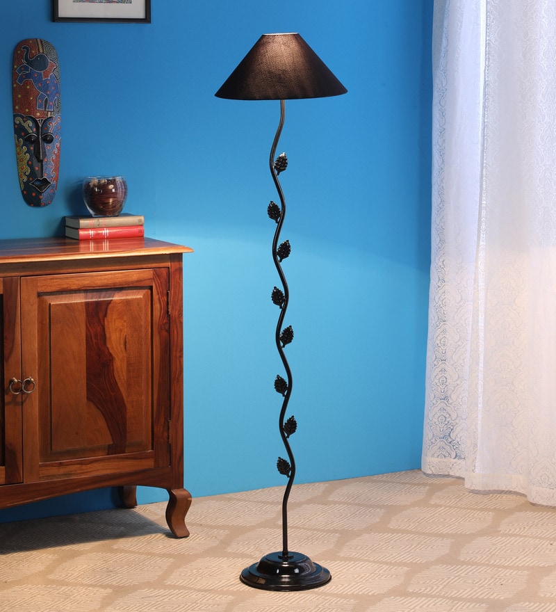 Buy Black Fabric Shade Floor Lamp with Black Base by Tu Casa Online