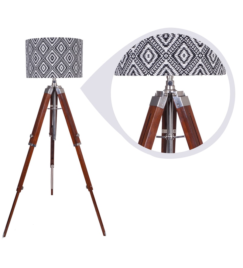 Buy Black Fabric Shade Tripod Floor Lamp with Brown Base by Grated