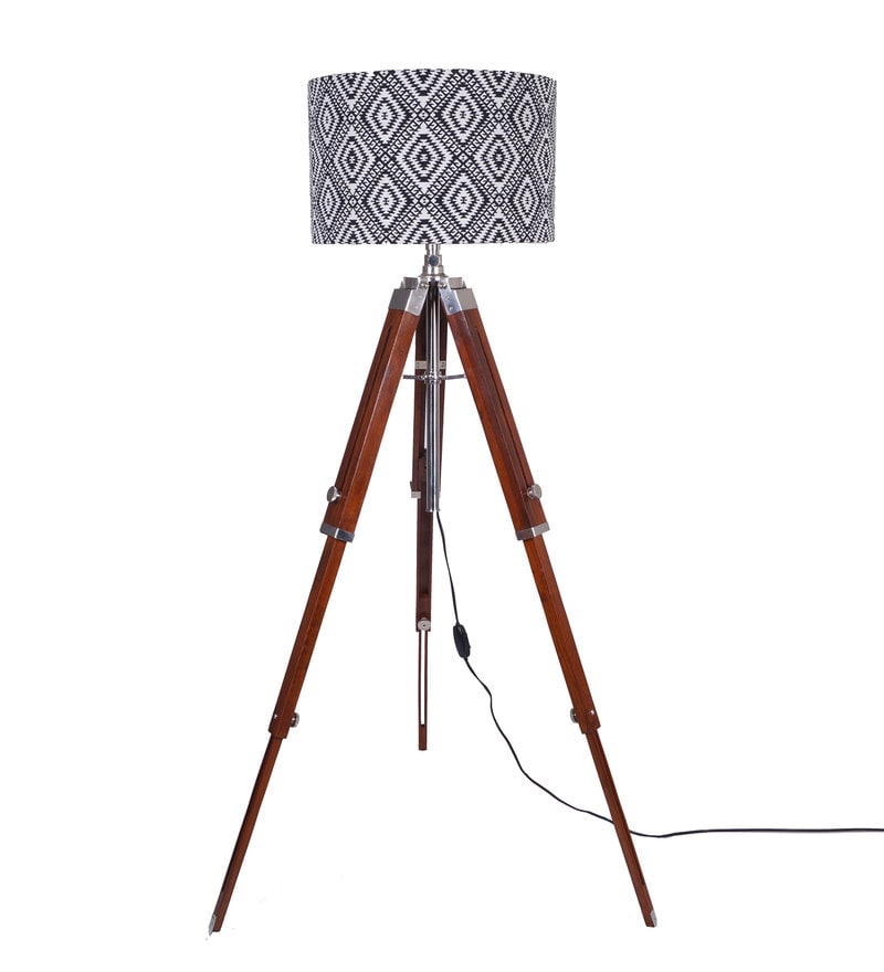 Buy Black Fabric Shade Tripod Floor Lamp with Brown Base by Grated