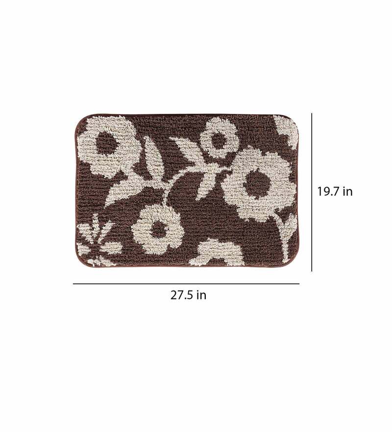 Buy Black Floral Polyester 28x20 Inches AntiSkid Bath Mat by Obsessions