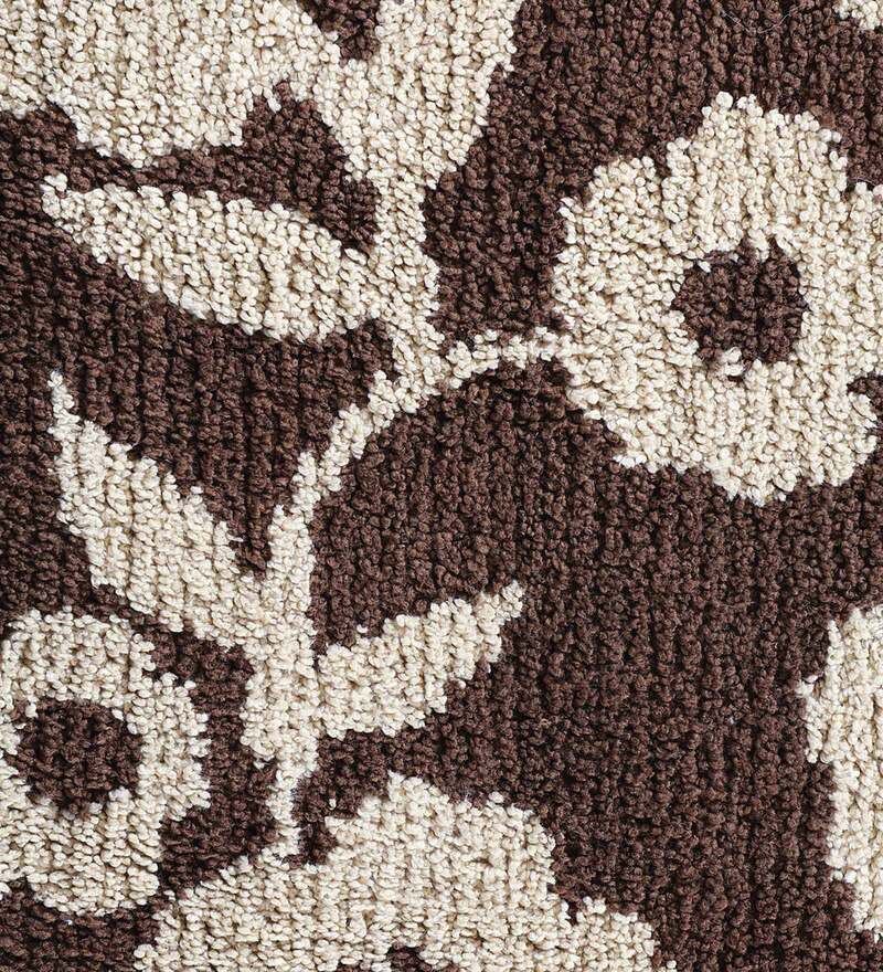 Buy Black Floral Polyester 28x20 Inches AntiSkid Bath Mat by Obsessions