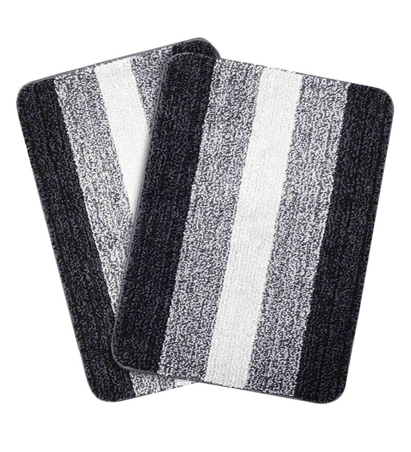 Buy Black Geometric Microfibre 28x20 Inches Max Absorbant Bath Mat (Set of 2) by Saral Home