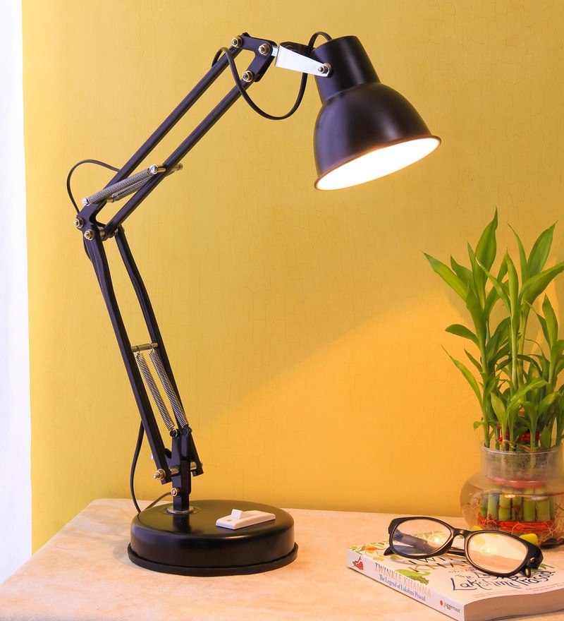 Buy Black Iron Shade Study Lamp with Black Base by Tu Casa Online