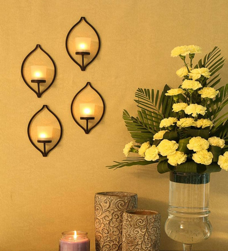 Buy Black Metal Wall Tea Light Holder Set of 4 by Hosley Online Wall