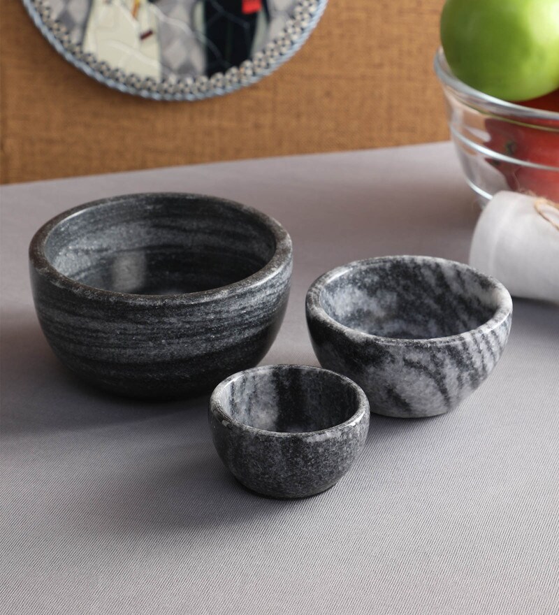 Buy 350 ML Marble Serving Bowls Set of 3 by NikkisPride Online Serving Bowls Bowls