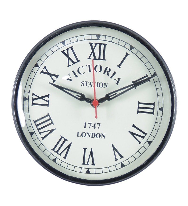 Buy Black Metal Analog Wall Clock by Tu Casa Online Vintage Wall