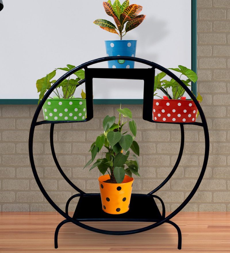 Buy Black Metal Hoop Round Pot Stand for Plants by TrustBasket Online