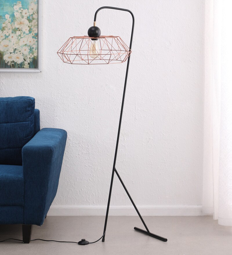 Buy Black Metal Shade Floor Lamp With Black Base By Kingsmarque Online