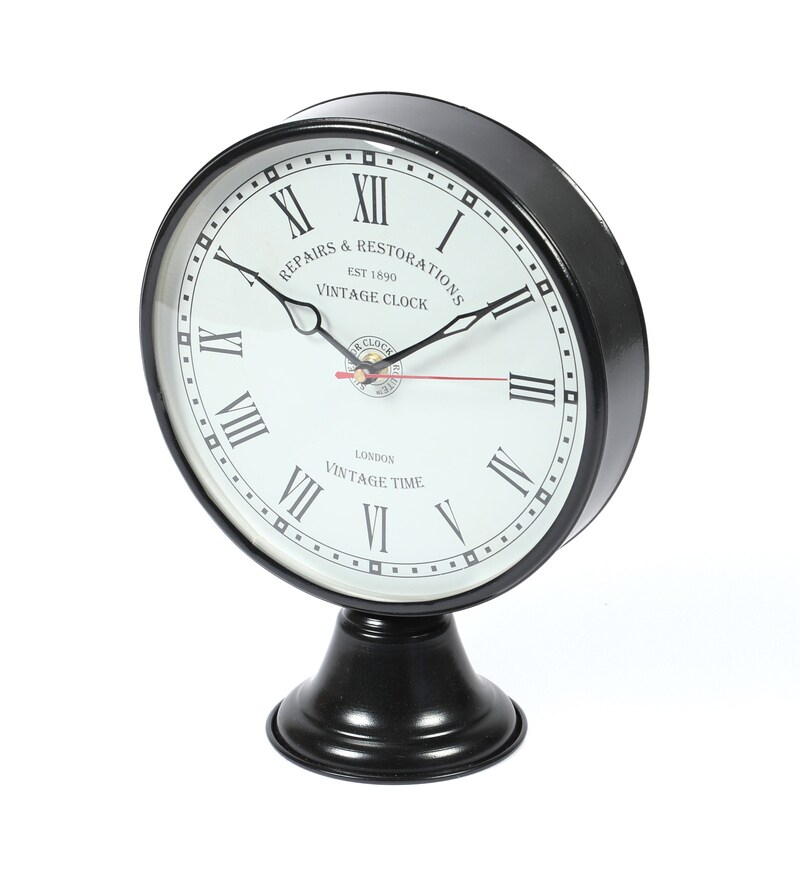 Buy Black Metal Table Clock by Anantaran Online Table Clocks Table
