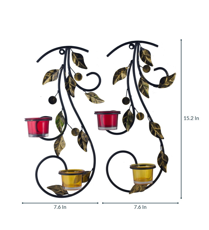 Buy Black Metal Wall Candle Holder Set of 2 by Homesake Online Wall