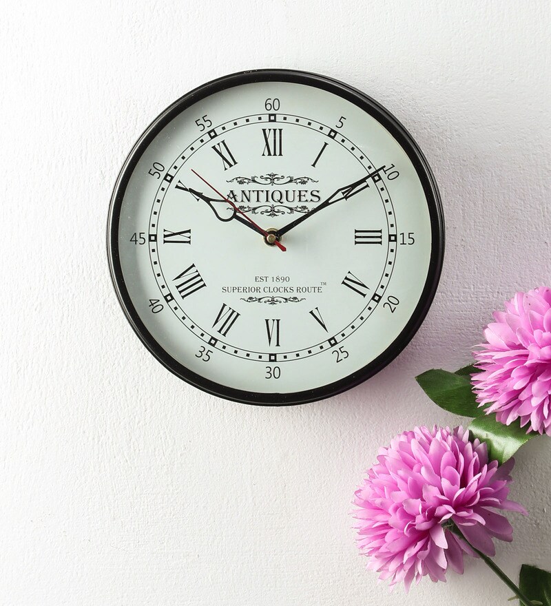 Buy Black Metal Analog Wall Clock by Anantaran Online Modern Wall