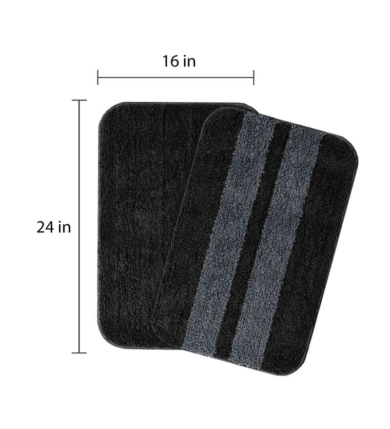 Buy Black Geometric Microfibre 16x24 Inches AntiSkid Bath Mat (Set of 2