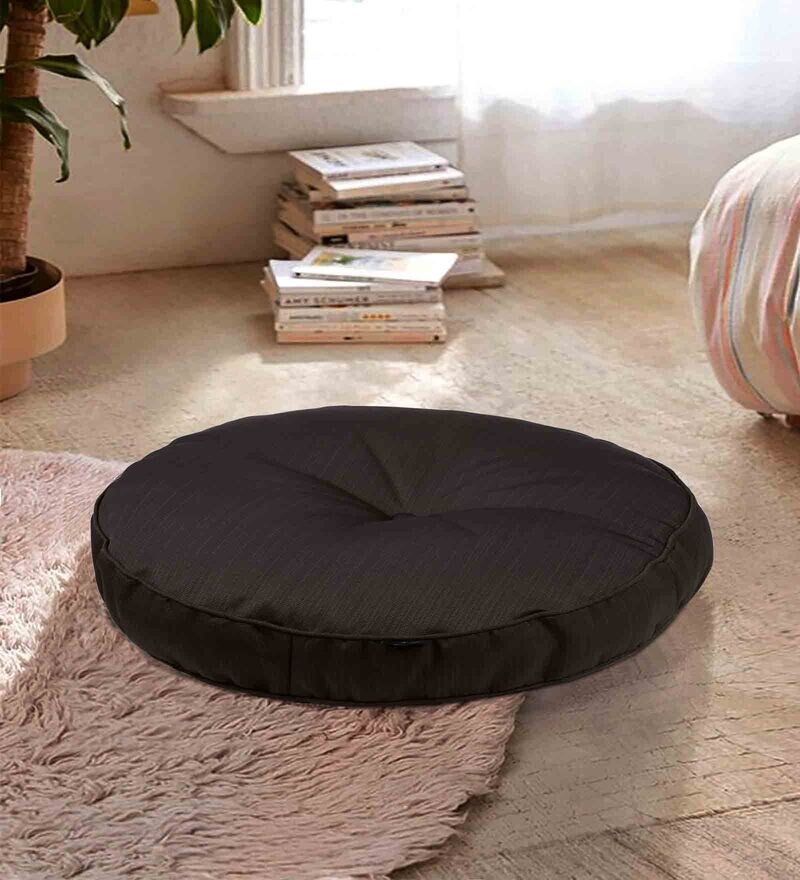 Buy Black Polyester Solid 22x22 Inches Floor Cushion by S9home Online Floor Cushions Floor