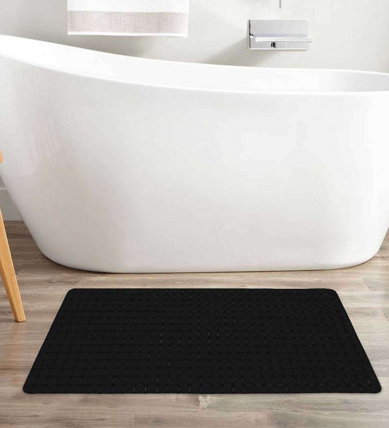 Buy Black Pvc Plain Solid 30X13 Inches Super Soft Bath Mat By Story