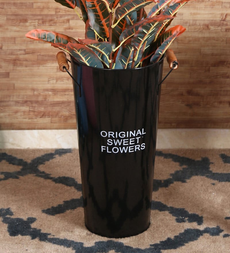 Buy Black Rustic French Bucket Style Tin Flower Metal Vase By