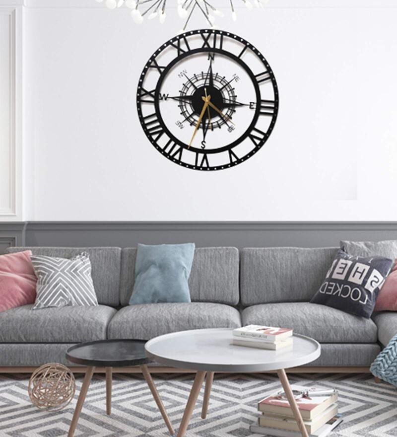 Buy Black Steel Directional Wall Clock By Wall Centre Online Modern