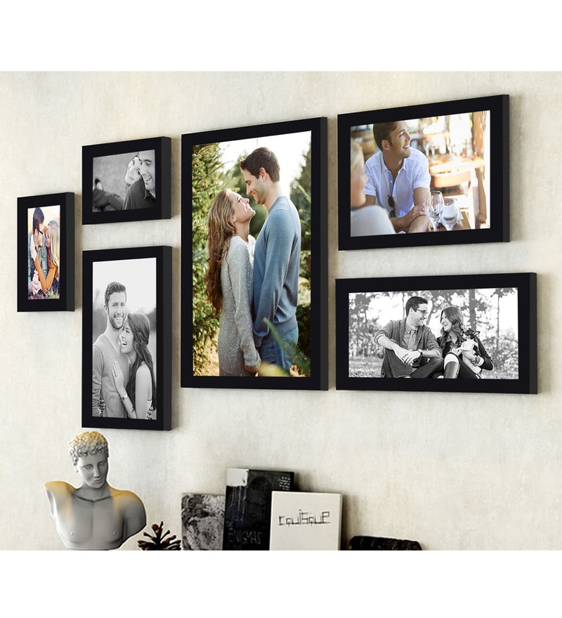 Buy Black Synthetic Wood wall photo frame set of 6 By Art Street Online ...