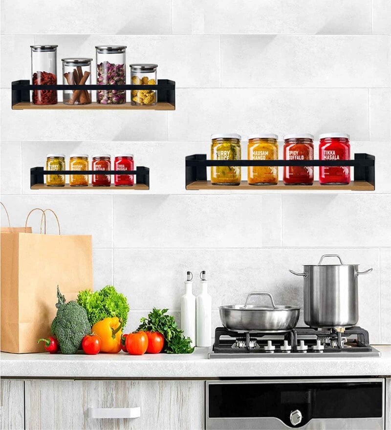 Buy Black Wood & Metal Wall Shelf (Set Of 3) Online Modern Wall Shelves Wall Shelves Home