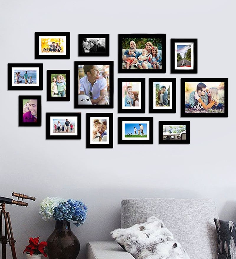 Buy Black Wood Collage Photo Frames - Set of 15 by Art Street Online ...