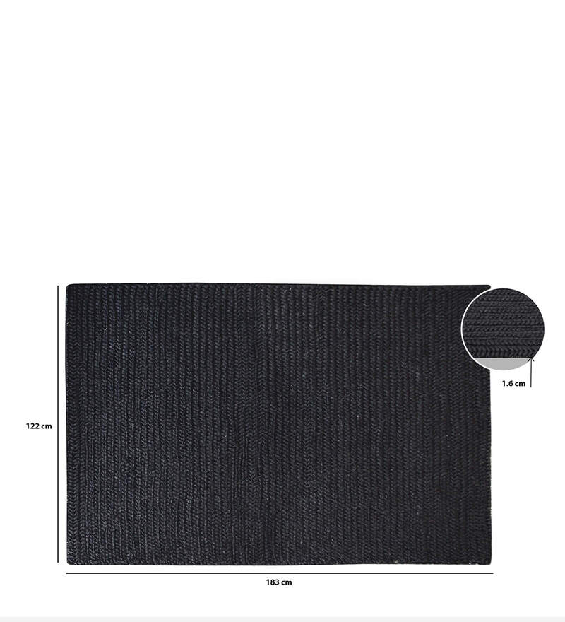 Buy Black Wool Solid 4 ft x 6 ft Hand Woven Carpet by QAALEEN Online