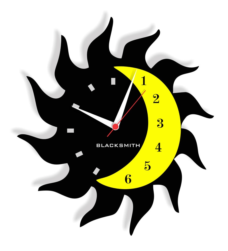 Buy Blacksmith Black Sun Moon Designed Wall Clock Online Wall Clocks Wall Clocks Home Decor Pepperfry Product