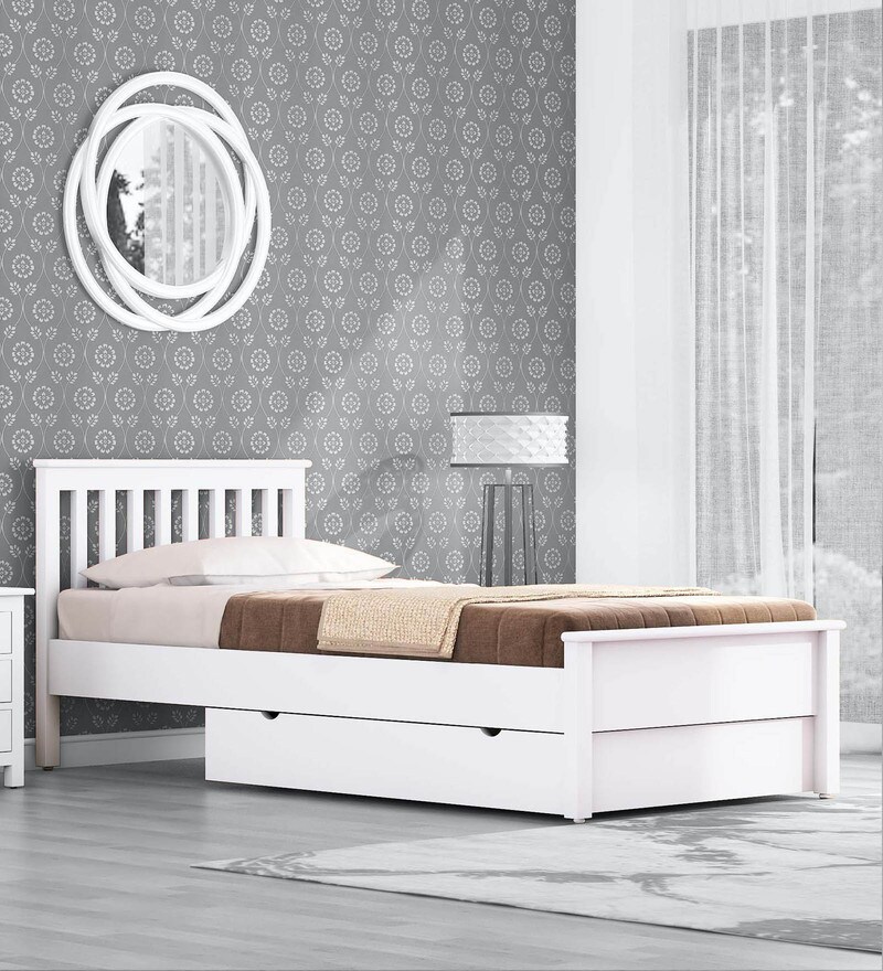 Buy Blanche Solid Wood Single Bed with Storage in White Finish
