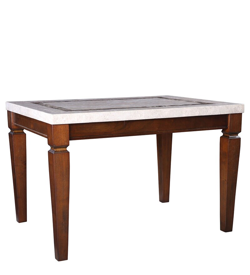 Buy Bliss Marble Top 4 Seater Dining Table with Inlay in Beige Colour by Hometown Online