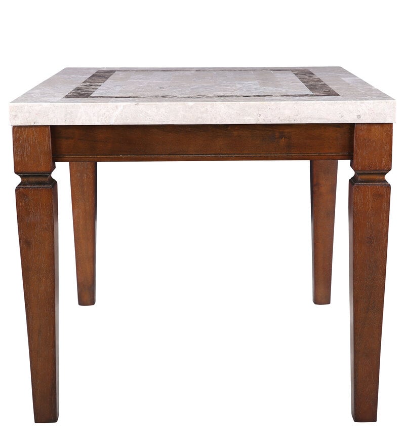 Buy Bliss Marble Top 4 Seater Dining Table with Inlay in Beige Colour