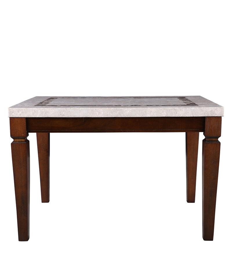 Buy Bliss Marble Top 4 Seater Dining Table with Inlay in Beige Colour