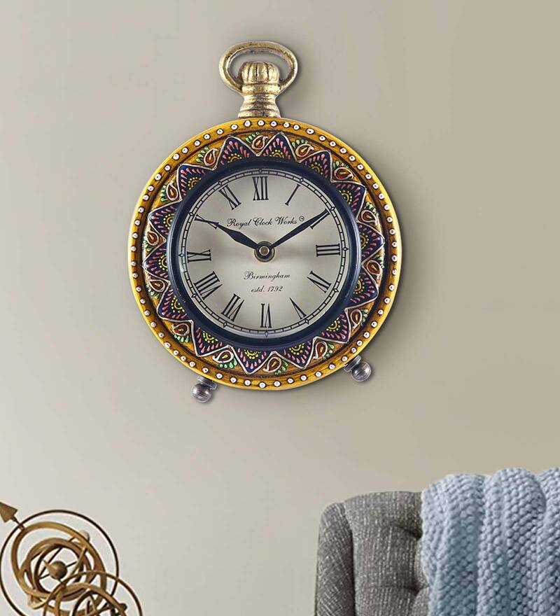 Buy Blue & Yellow MDF Wall Clocks by Aapno Rajasthan Online Modern