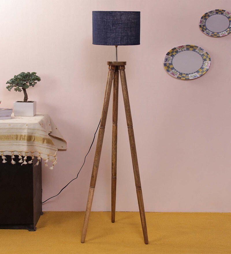Buy Blue Jute Shade Traditional Floor Lamp With Natural Base By New Era