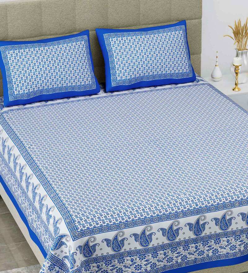 Buy Blue Abstract 108 TC King Size Cotton Bedsheet By Poorak Online Abstract King Bed Sheets