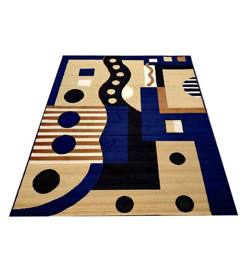 Buy Blue Acrylic Abstract Machine Made Carpet by Rida Handloom Online