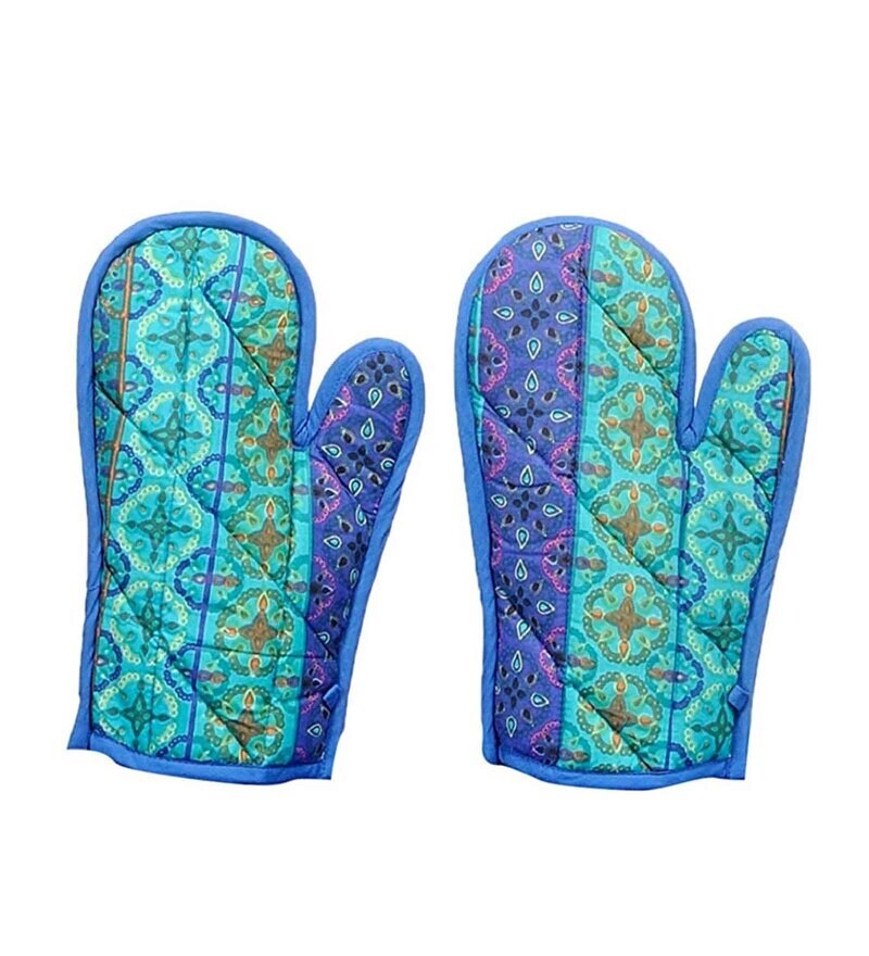 Buy Blue and Green Cotton Kitchen Linen Set (8 Pieces) by Swayam Online