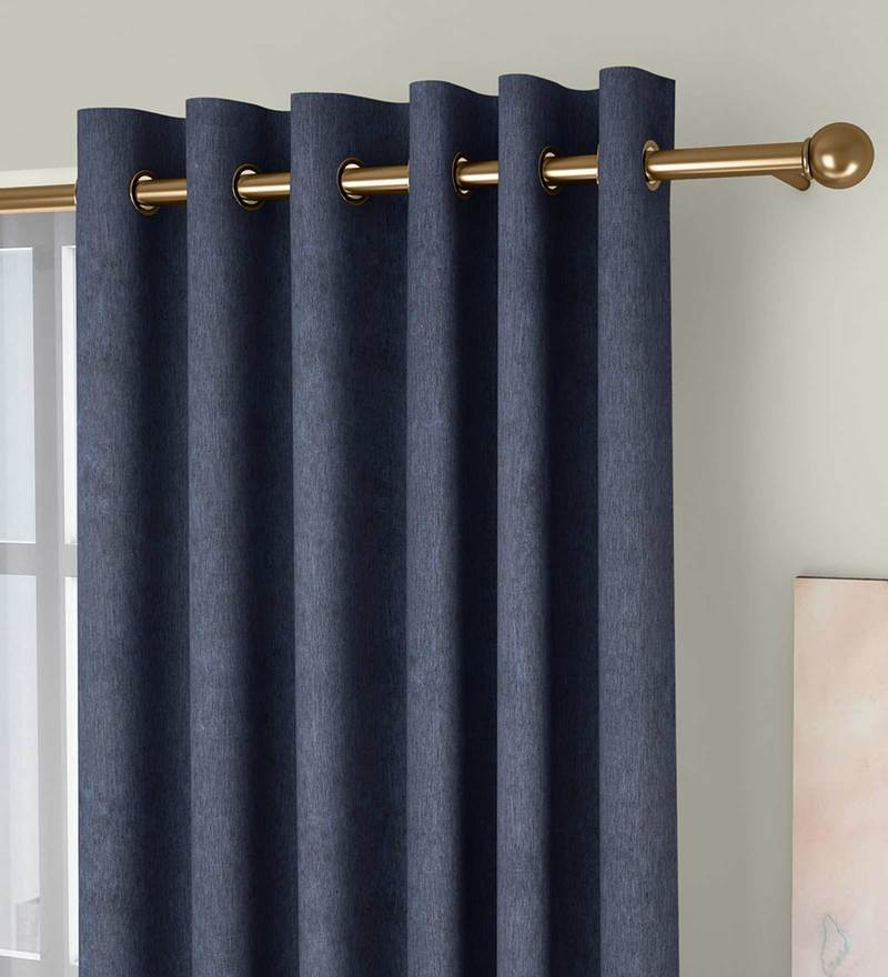 Buy Blue Blackout Polycotton 9 Feet Eyelet Door Curtain 2 Curtains