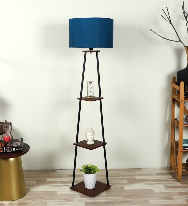 Buy Montage Blue Cotton Shade Shelf Floor Lamp With MDF Base By