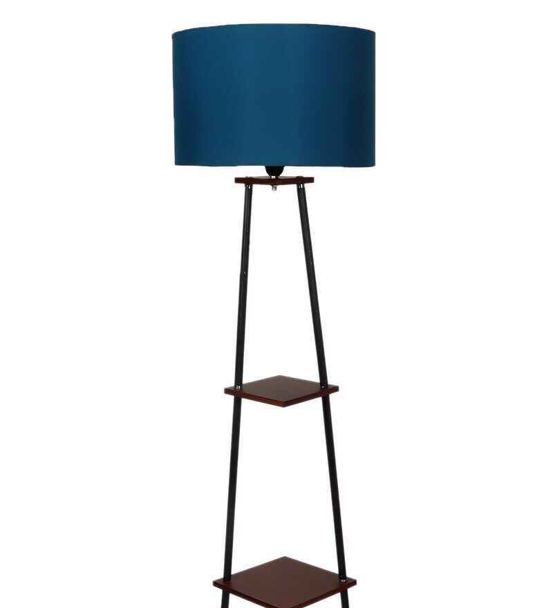 Buy Montage Blue Cotton Shade Shelf Floor Lamp With MDF Base By