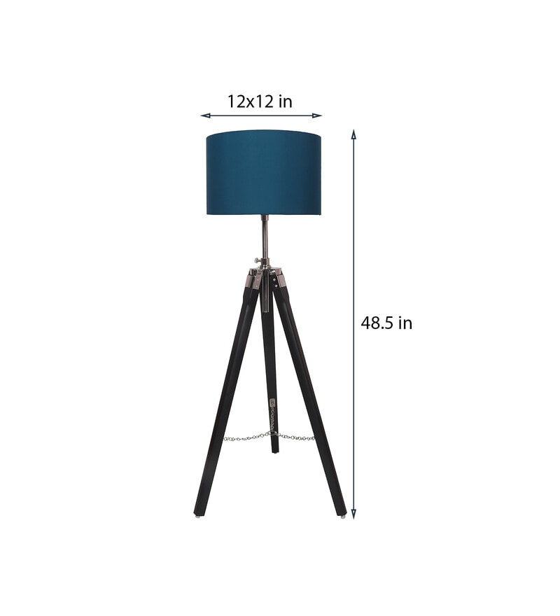 Buy Blue Cotton Shade Tripod Floor Lamp with Black Base by Pristine