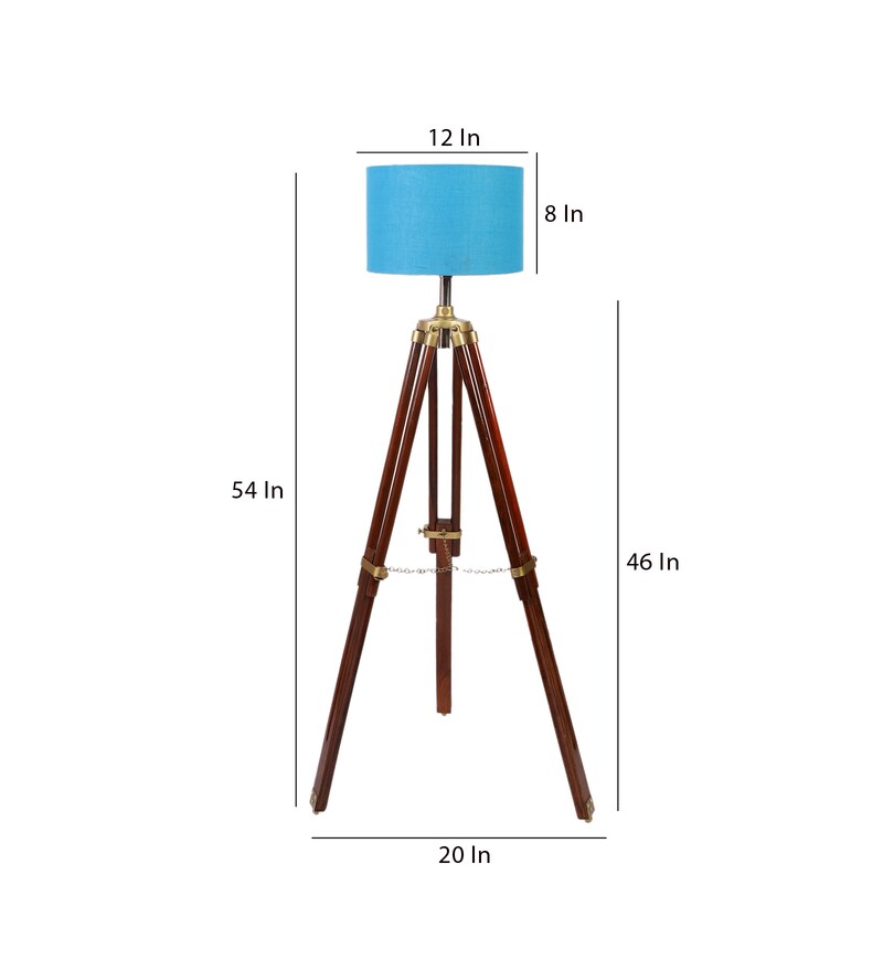 Buy Blue Cotton Shade Tripod Floor Lamp with Walnut Base by Pristine