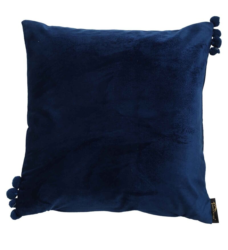 Buy Blue Embroidered Velvet 16X16 Inches Cushion Cover (Set of 5) by