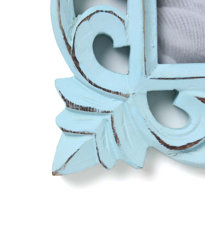 Buy Blue Engineered Wood Table Top Wooden Carved Square Photo Frame by