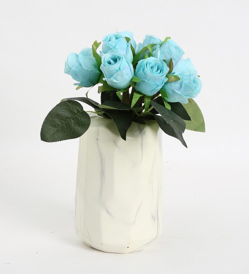 Buy Blue Fabric Artificial Rose Flower Bunch by Fourwalls Online
