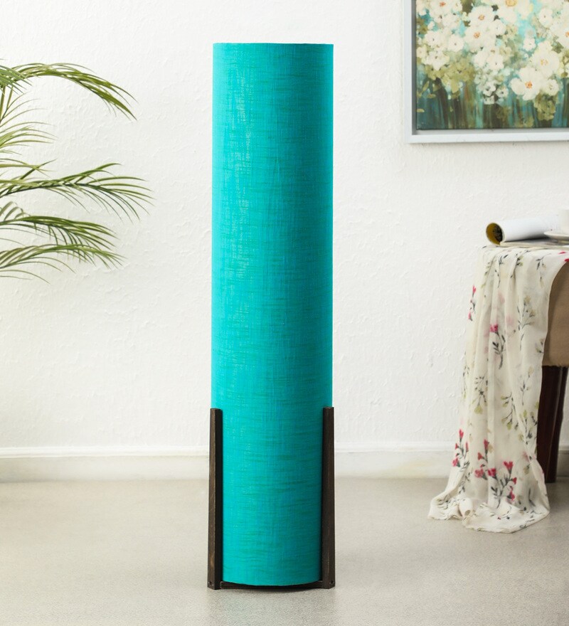 Buy Blue Shade Floor Lamp with Wood Base CasaCraft By Pepperfry