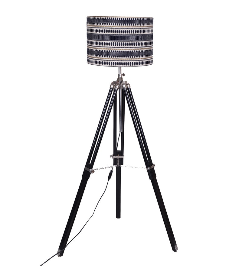 Buy Blue Fabric Shade Tripod Floor Lamp with Brown Base by Grated ...