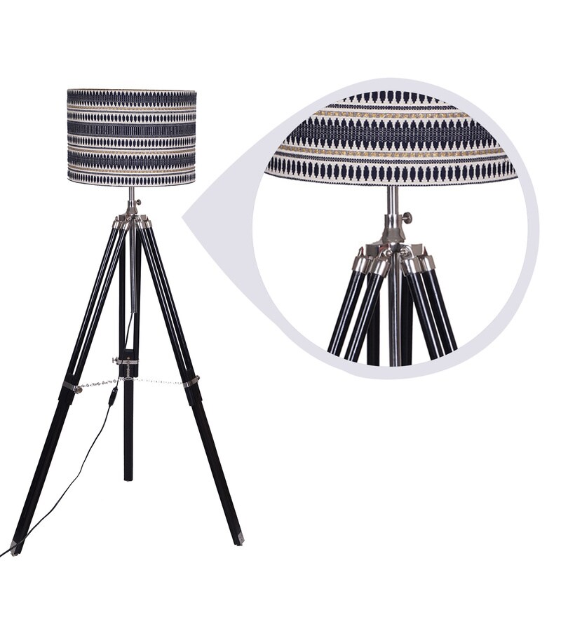 Buy Blue Fabric Shade Tripod Floor Lamp with Brown Base by Grated