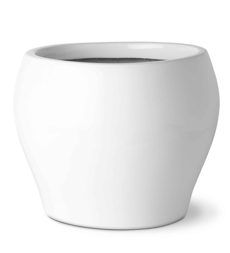 Buy of white Fiberglass Geometric Shape planter by LLOKA Planters Online Floor Planters Pots