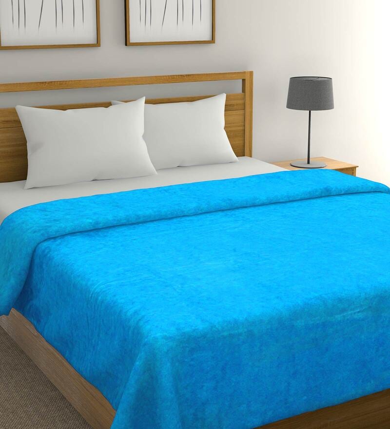 Buy Blue Flannel 290 GSM Double Bed AC Room Blanket by Florida Online