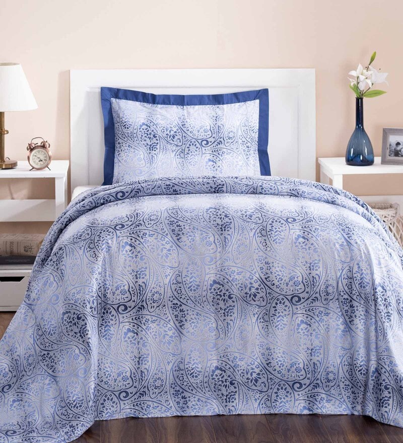Buy Blue Floral 100 Cotton 1 Single Bed Duvet Cover With 1 Pillow Case