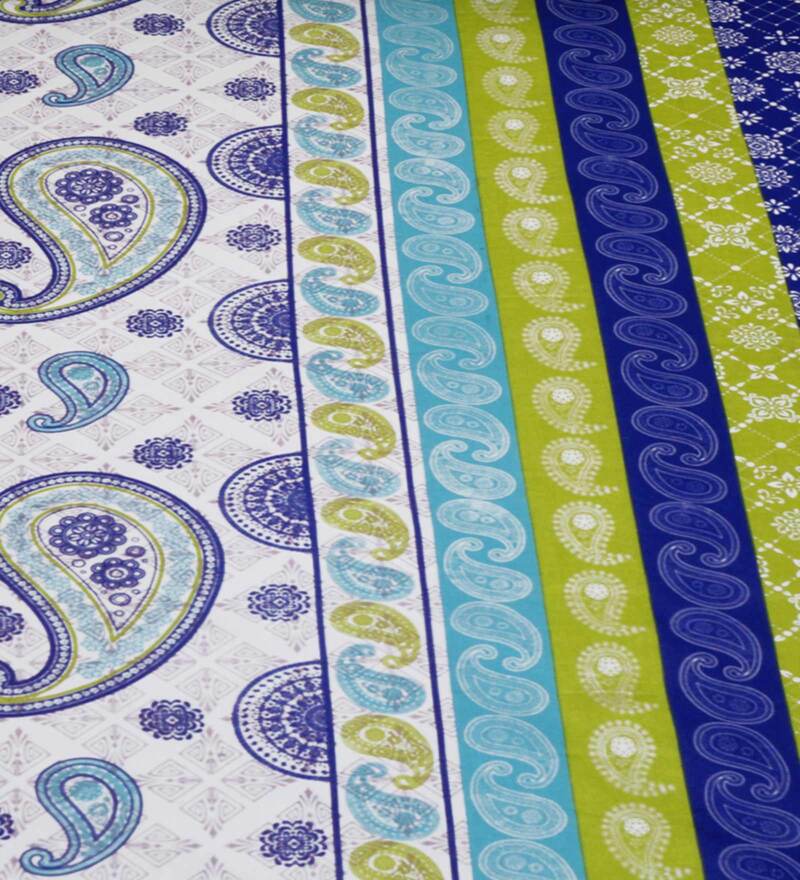 Buy Blue Traditional 120 TC 100 Cotton Double Size Bedsheet With 2