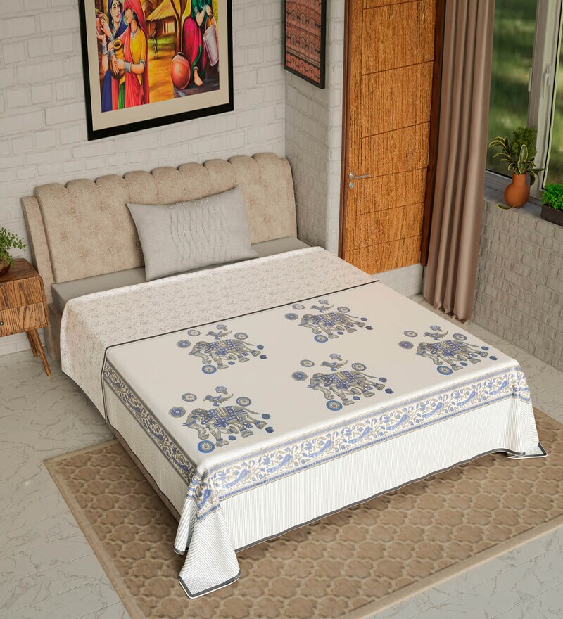 Buy Blue Hand Block Printed Cotton Reversible Single Bed Dohar By